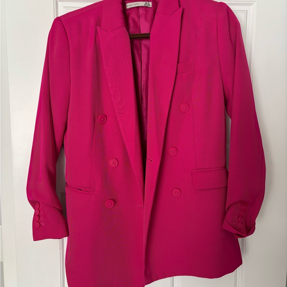 Black Tape_ Fuchsia Double-Breasted Blazer